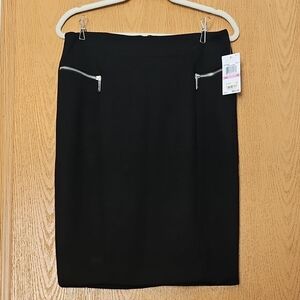 Michael Kors Black Pencil Skirt Silver Accents Zip Back 10